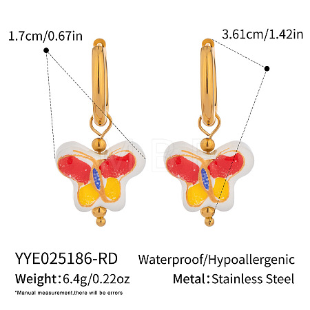 304 Stainless Steel Porcelain Butterfly Hoop Earrings ZL5376-2-1