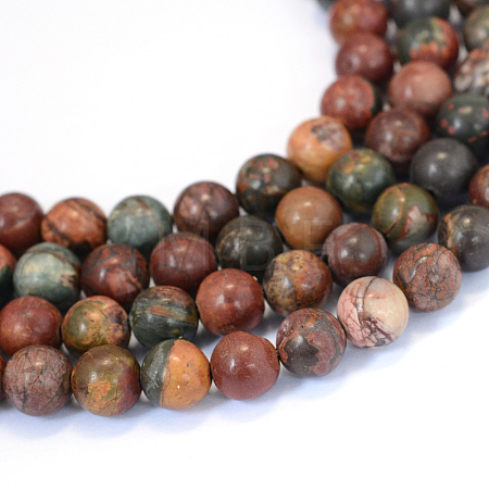 Natural Picasso Stone/Picasso Jasper Beads Strands X-G-E334-8mm-10-1