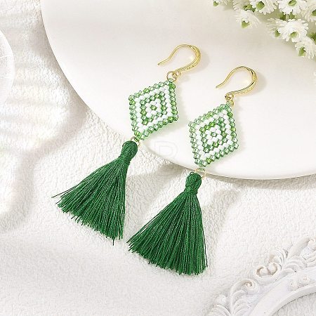 Glass Seed Beads & Brass Dangle Earrings for Women EJEW-MZ00800-01-1