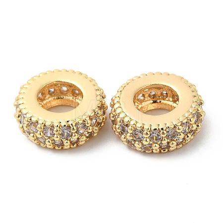 Brass Micro Pave Cubic Zirconia Rondelle European Beads KK-P234-37G-1