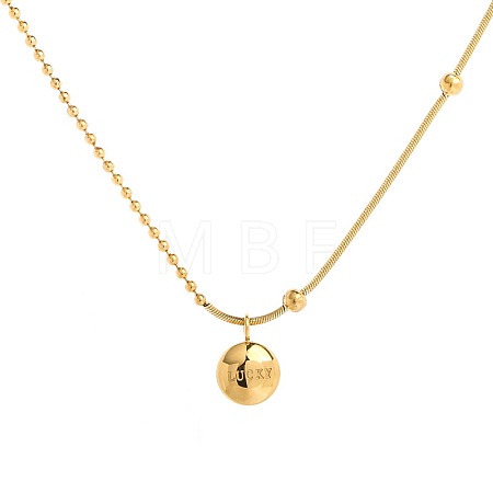 304 Stainless Steel Flat Round with Word Lucky Pendant Mixed Chain Necklaces for Women WG3BBCE-01-1