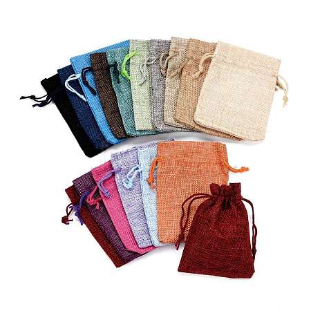Polyester Imitation Burlap Packing Pouches Drawstring Bags ABAG-R005-9x12-M-1