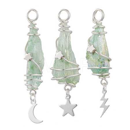 3Pcs 3 Styles Electroplated Natural Quartz Crystal Nuggets Copper Wire Wrapped Pendants PALLOY-JF03128-08-1