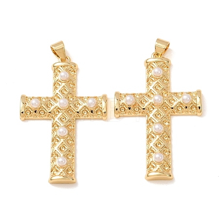 Brass with ABS Plastic Imitation Pearl Pendants KK-CBA2F11-28G-1