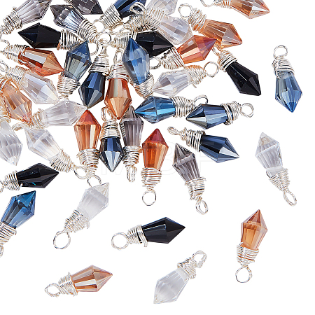 48Pcs 8 Color Glass Pendants PALLOY-PH01783-1