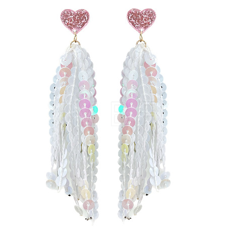 Heart Acrylic & Plastic Glitter Tassel Stud Earrings FS-WGEB983-14-1