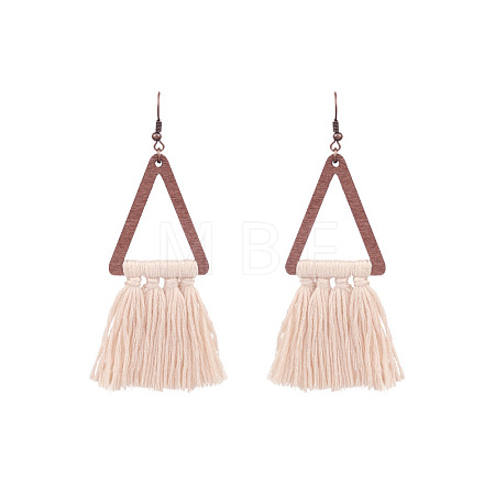 Wood and Cotton Dangle Earrings WG53E25-04-1