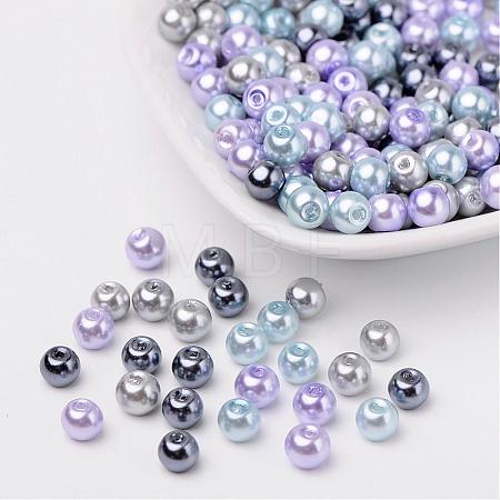 Silver-Grey Mix Pearlized Glass Pearl Beads HY-X006-6mm-13-1