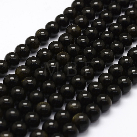 Natural Golden Sheen Obsidian Beads Strands X-G-F364-08-6mm-1