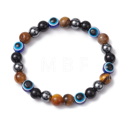 Round Gemstone Beaded Stretch Bracelets BJEW-JB11005-04-1