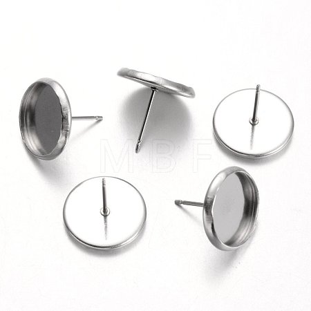 Tarnish Resistant Flat Round 304 Stainless Steel Stud Earring Settings STAS-M227-12mm-1