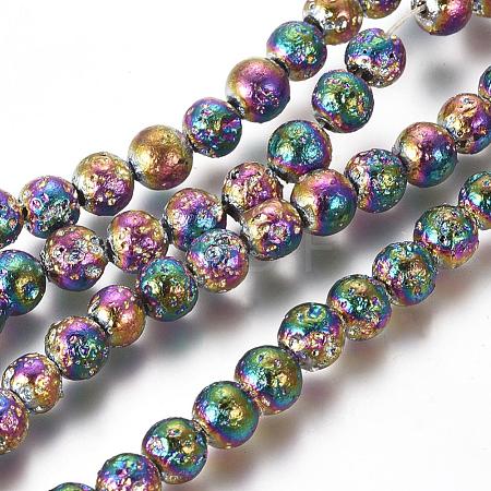 Electroplated Natural Lava Rock Beads Strands G-G826-06-4mm-1