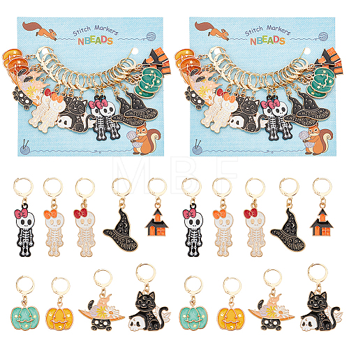 Halloween Theme Alloy Enamel Pendant Stitch Markers HJEW-AB00230-1