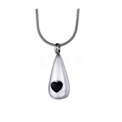 Stainless Steel Black Enamel Teardrop with Heart Urn Ashes Pendant Necklace for Women PW-WG81DB5-01-1