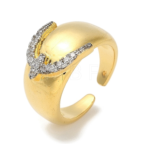 Rack Plating Brass Micro Pave Cubic Zirconia Cuff Finger Rings for Women RJEW-C114-16F-G-1