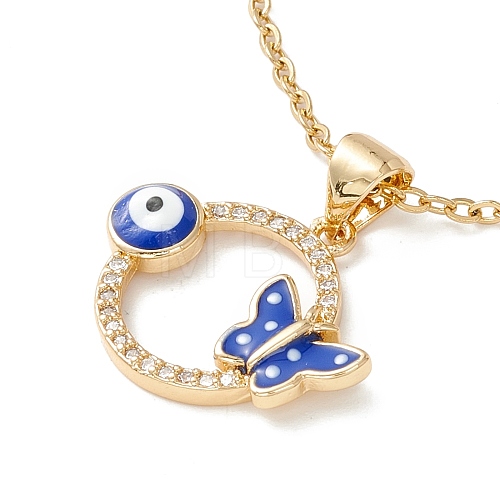 Clear Cubic Zirconia Ring with Evil Eye and Butterfly Pendant Necklace X-NJEW-O125-54G-1
