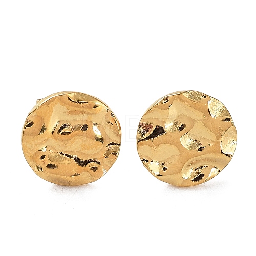 Ion Plating(IP) 304 Stainless Steel Textured Flat Round Ear Studs for Women EJEW-P234-11G-1