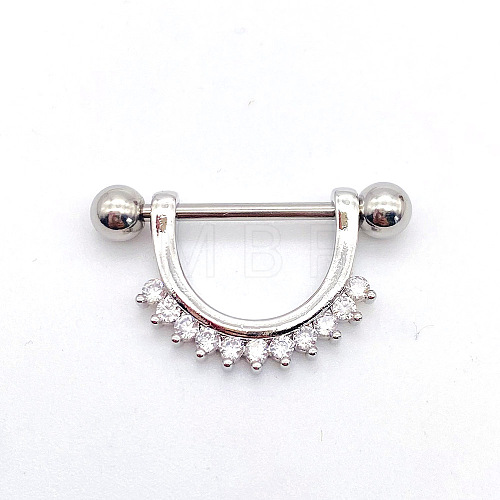 304 Stainless Steel Clear Cubic Zirconia Flat Round Nipple Rings WG994A5-11-1