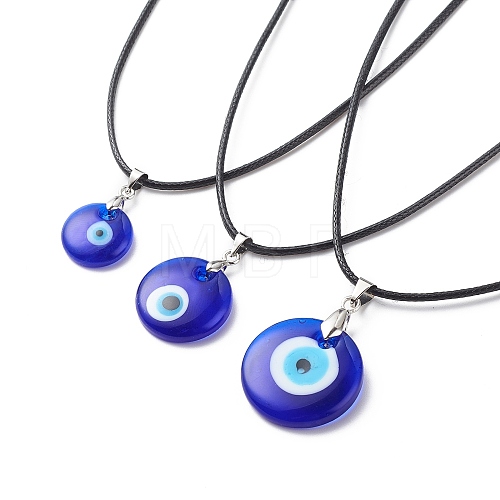 3Pcs 3 Size Lampwork Evil Eye Pendant Necklaces Set with Waxed Cords for Women NJEW-JN03954-1