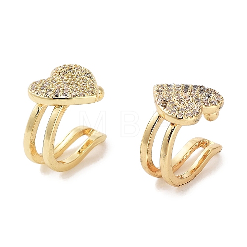 Heart Brass Micro Pave Cubic Zirconia Cuff Earrings for Women EJEW-E310-05G-1