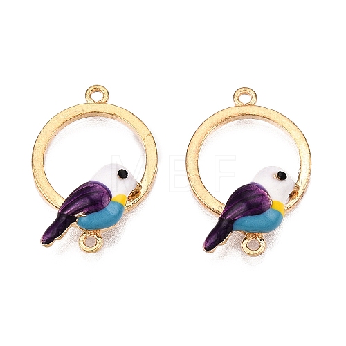 Rack Plating Alloy Colorful Enamel Ring with Bird Links Connector Charms ENAM-N056-390KCG-1