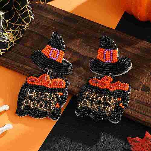 Halloween Style Witch Hat Glass Bead Handmade Stud Earrings for Women KL8246-1