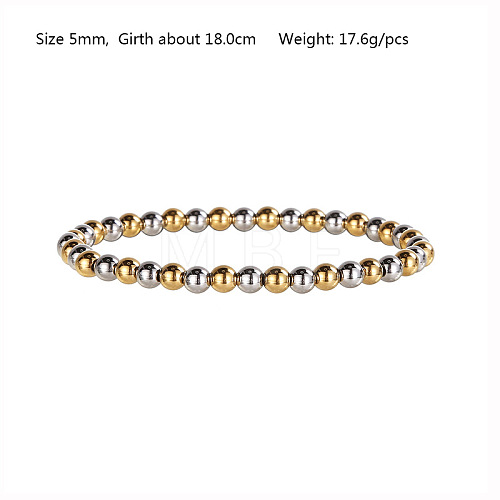 Hip-pop Style Waterproof Stainless Steel Beads Stretch Bracelets for Women Men CT0530-2-1