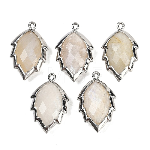 Natural Moonstone Faceted Leaf Pendants G-I375-04P-19-1