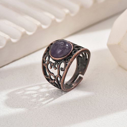 Vintage Ethnic Style Natural Amethyst Inlaid Hollow Out Women Adjustable Rings UP6399-1-1