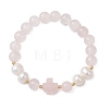 Natural Mixed Gemstone & Cultured Freshwater Pearl Round Beads Stretch Bracelets for Women BJEW-JB13086-3