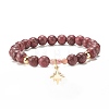 Synthetic Hematite & Natural Sandalwood & Rhodonite Stretch Bracelet with Brass Star BJEW-JB07929-1