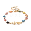 PVD Vacuum Plating 304 Stainless Steel Heart Beat Link Bracelet with Colorful Enamel Evil Eye Chains for Women BJEW-B062-03G-2