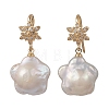 Flower Natural Keshi Pearl Dangle Earrings EJEW-JE06979-2