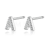 Anti-Tarnish Rhodium Plated 925 Sterling Silver Initial Letter Stud Earrings HI8885-01-1