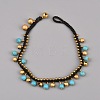 Bohemian Synthetic Turquoise & Brass Bell Tassel Braided Waxed Cord Anklets for Women AJEW-WH0696-540-1