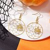Copper Wire Wrapped Spider Web & Spider Dangle Earrings EJEW-JE05827-2