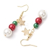 Christmas Round Glass & Shell Pearl Dangle Earrings EJEW-TA00506-4