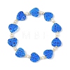 Handmade Millefiori Lampwork Heart & Natural Pearl Beaded Stretch Bracelets BJEW-JB14294-01-3