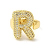 Letter Brass Micro Pave Clear Cubic Zirconia Open Cuff Ring for Women RJEW-N046-03R-G-2