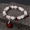 Natural Quartz Crystal & Glass Beaded Stretch Bracelet with Heart Charms for Valentine's Day BJEW-TA00284-2