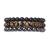 3Pcs 3 Styles Natural & Synthetic Mixed Gemstone Round Beaded Stretch Bracelets Set BJEW-JB10139-05-1