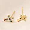 Rack Plating Cross Brass Micro Pave Cubic Zirconia Stud Earrings EJEW-H143-19G-3