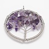 Tree of Life Natural Amethyst Bead Brass Wire Wrapped Big Pendants KK-L136-03A-NR-1