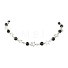 Star Alloy & Round Natural Eyeless Obsidian Link Chain Necklaces for Women NJEW-JN05135-2