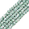 Handmade Flower Printed Porcelain Ceramic Beads Strands PORC-M005-6mm-07-1