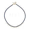 Natural Lapis Lazuli Faceted Rondelle Baded Necklaces with 201 Stainless Steel Teardrop Charms NJEW-JN06428-02-3