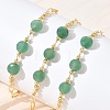 Natural Green Aventurine Faceted Flat Round Beaded Brass Paperclip Chain Bracelets GG-CBA37F5-02G-01-1