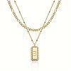 Brass Micro Pave Clear Cubic Zirconia Rectangle with Initial Pendant Double Layer Necklaces for Women FS-WG478B5-02-1