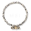 4MM Natural Dalmatian Jasper Round Beaded Stretch Bracelets with Faceted Column Gems Charms WG291B2-03-1