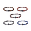 Natural Lava Rock & Mixed Gemstone Stretch Bracelet with Alloy Column Beaded BJEW-JB08731-1